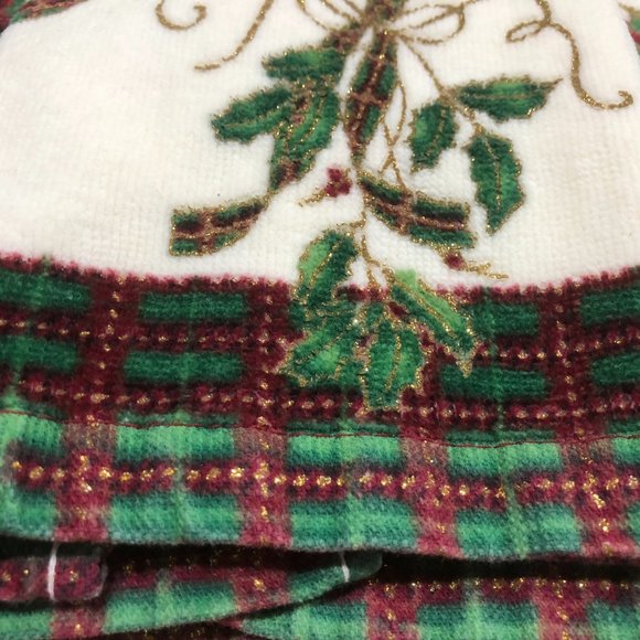 3 LENOX CHRISTMAS TOWELS 2 HAND FINGER Ribbon Tartan Plaid Holly Guest Bathroom - Picture 2 of 7